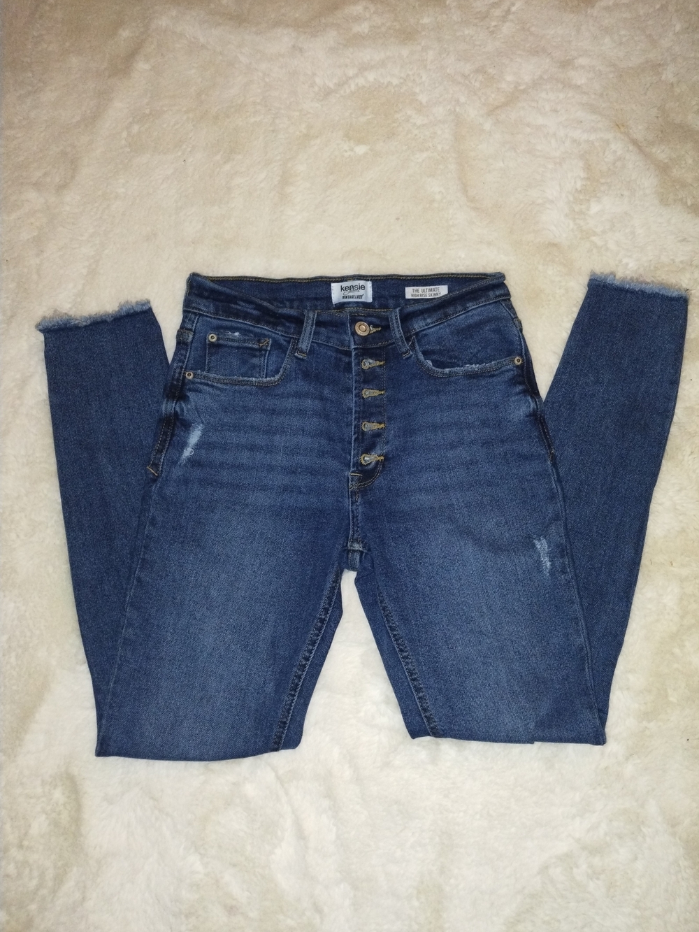 Kensie Button-Fly High-Rise Skinny Jeans - Dark Blue Denim